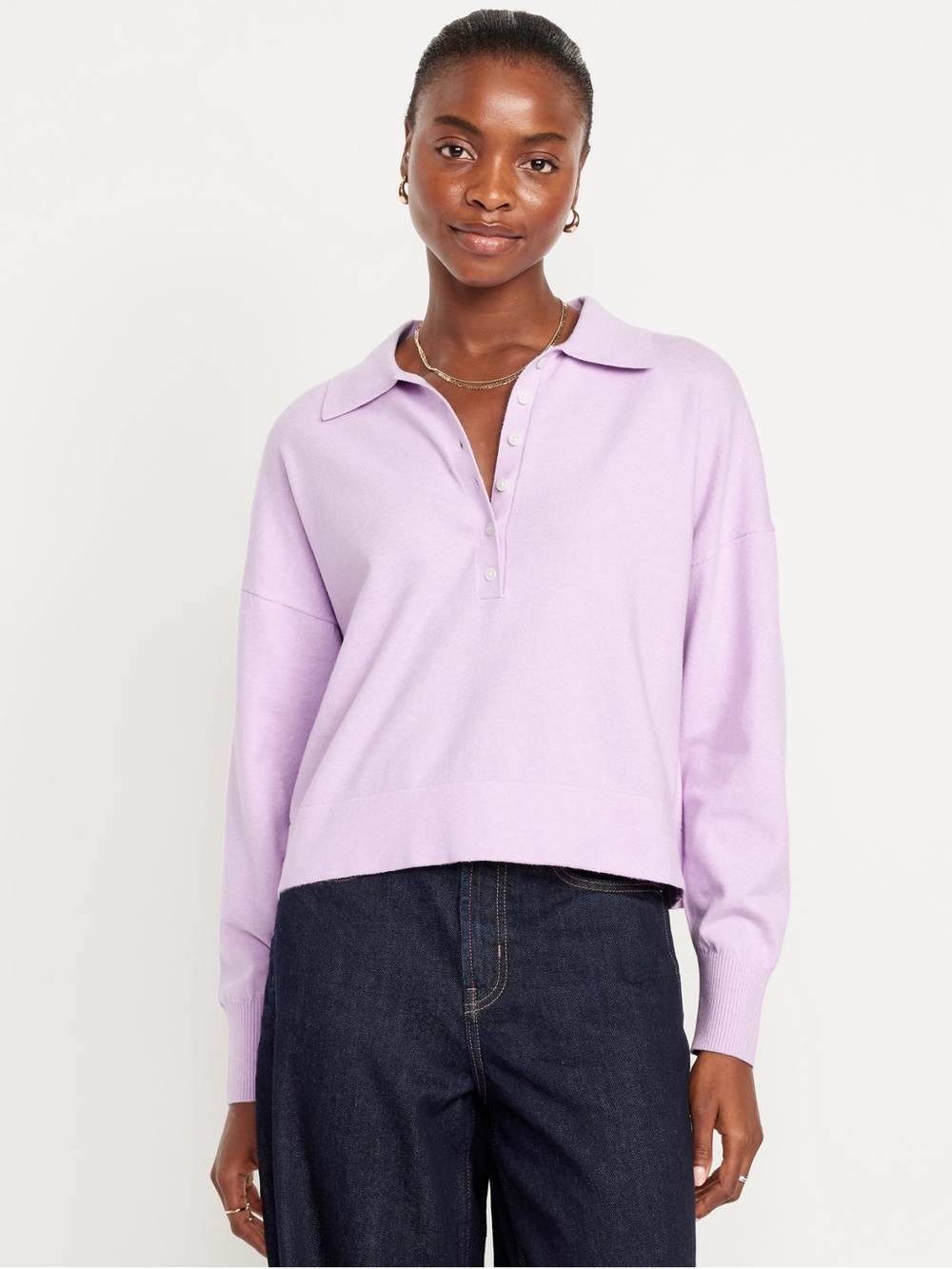 Old Navy Lilac Button-Front Polo Sweater - Women